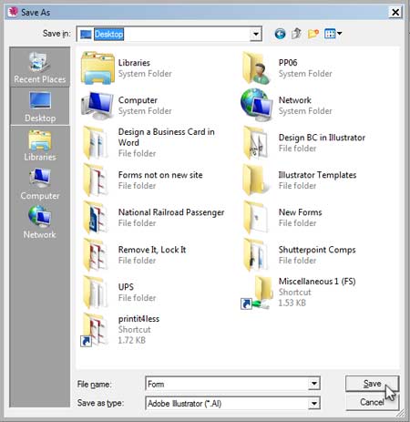 Illustrator Form Tut - Save As Dialog Box Illustrator Form Tut - Save As Dialog Box