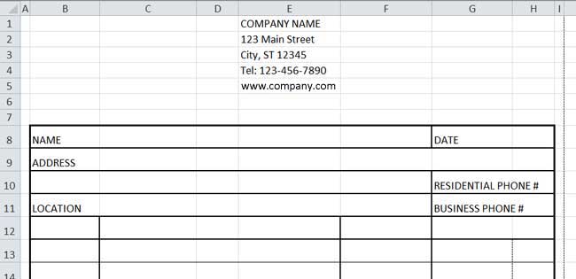 Create Printable Form In Excel