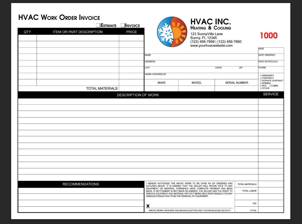 Free Printable Hvac Invoice Template Customize And Print