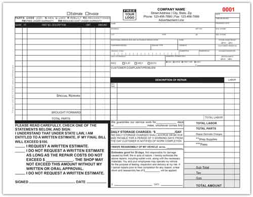 Auto Repair Invoice Form 644