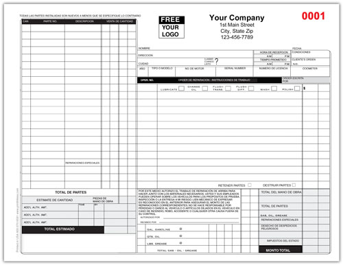 Spanish Auto Repair Work Order