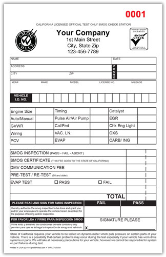 California Smog Inspection Form