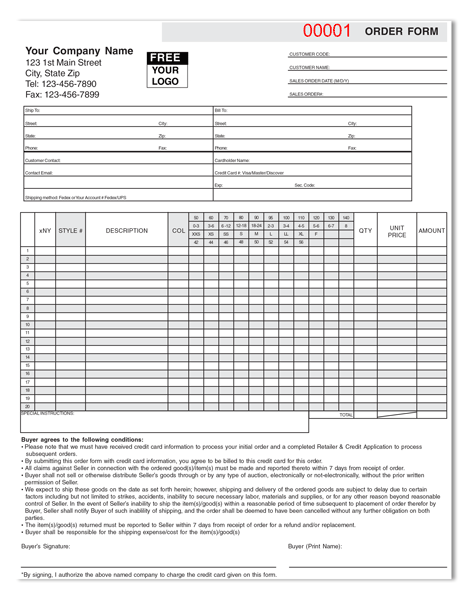Apparel Purchase Order Forms