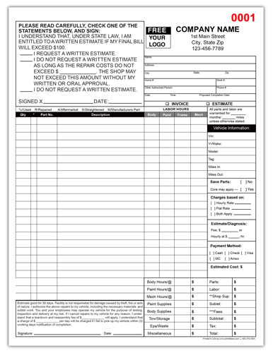 Auto Collision Repair Form