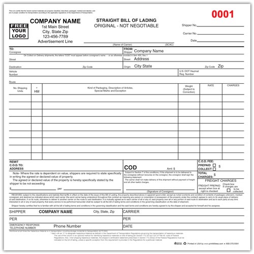 Bill of Lading Short Form