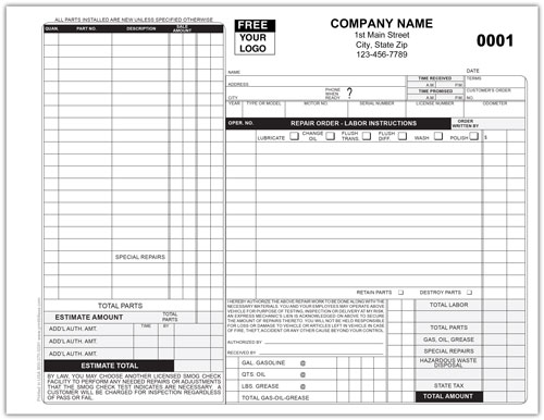 California Auto Repair Form