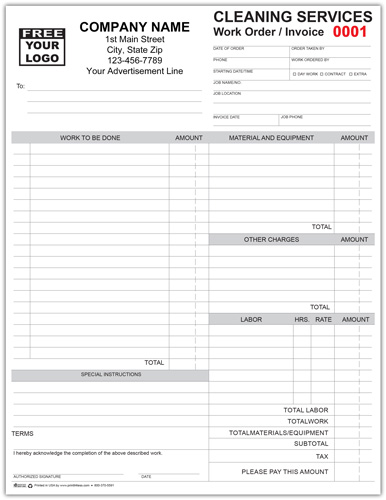 Cleaning work order Invoice Form
