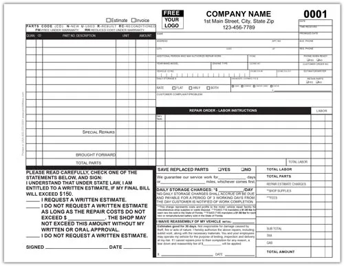 Florida Invoice Example Vehicle Repair Estimate Template