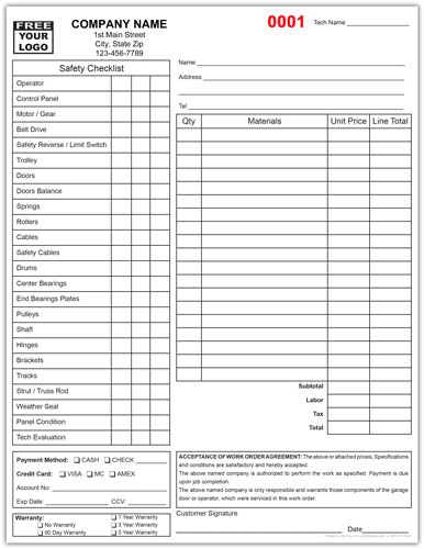 Garage Door Repair Invoice