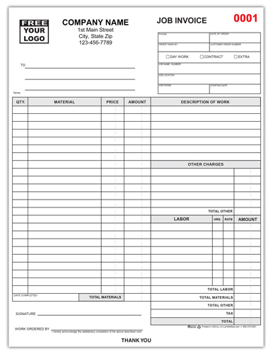 Work Order Invoice form 862