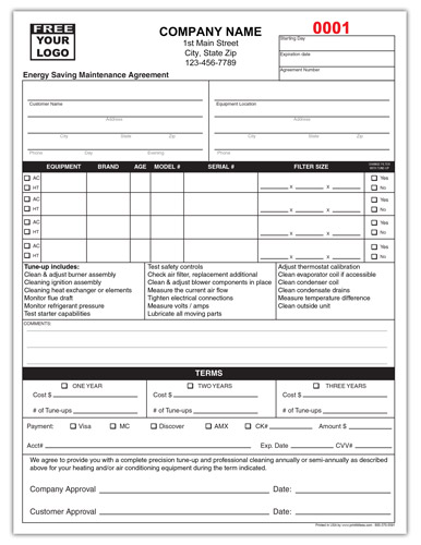 HVAC Energy Saving Maintenance Agreement Form