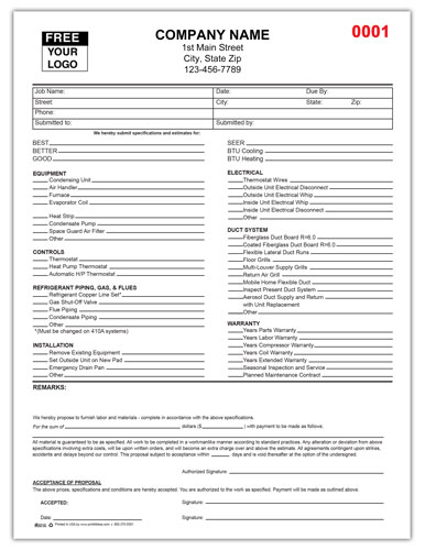 HVAC Bid Proposal Form