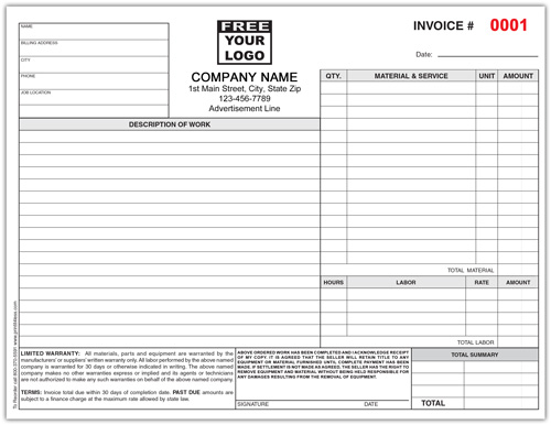 HVAC Remodeling Invoice Forms