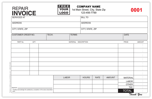 Customized HVAC Repair Invoice Form
