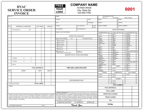 HVAC Invoice Forms - HVAC Repair Service Forms