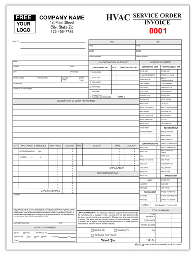 Heating & Air Conditioning Repair Order 100 2-part NCR forms Invoice 