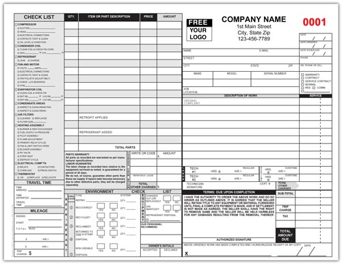 Heating Air conditioning Service Form