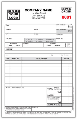 HVAC Repair Order Form