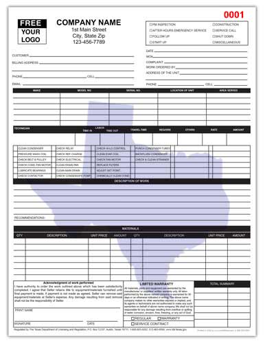 Texas HVAC Invoice Form