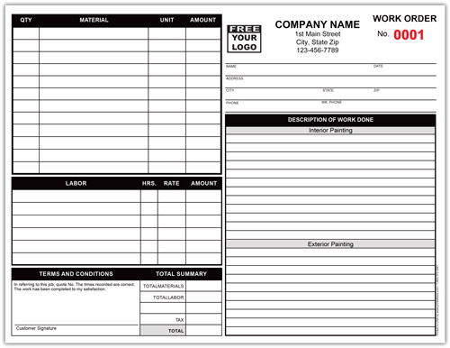 Painting Contractors Work Order Form