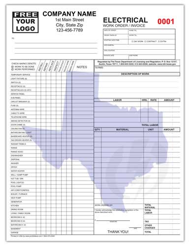 Texas Electrical Invoice Form