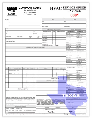 Texas HVAC Service Invoice Form Texas HVAC Service Invoice Form