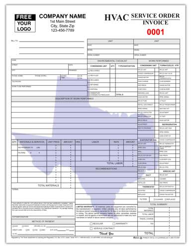 Texas HVAC Service Invoice Form