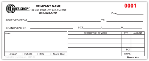 Tire Shop Receipt Books