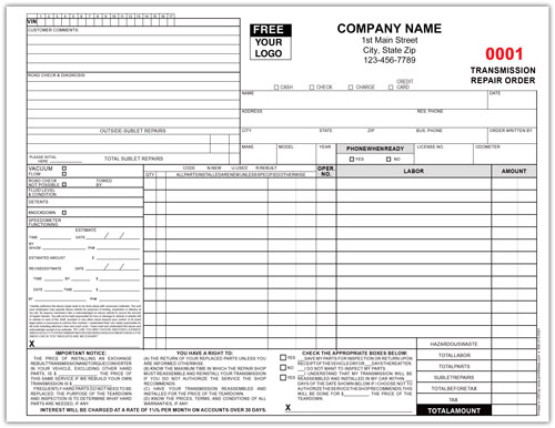 Transmission Repair Invoice Form