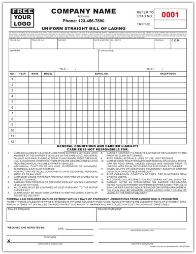 Uniform Straight Bill of Lading