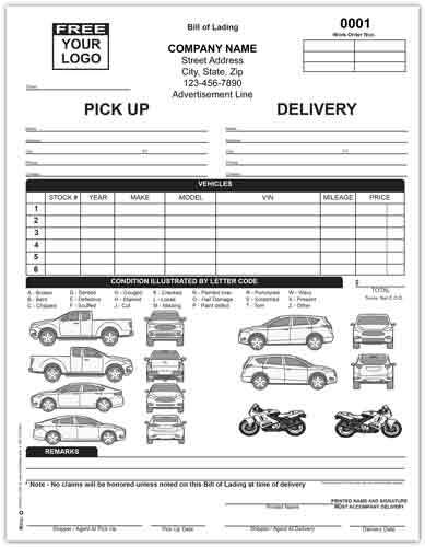 Free vehicle bill of lading template