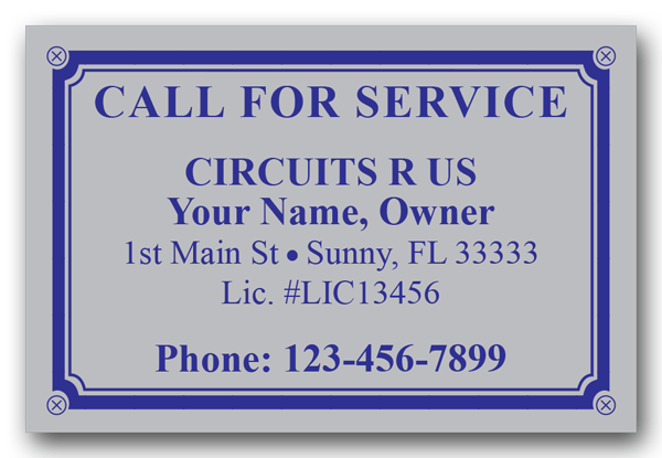 Electrical Service Call Label Electrical Service Call Label