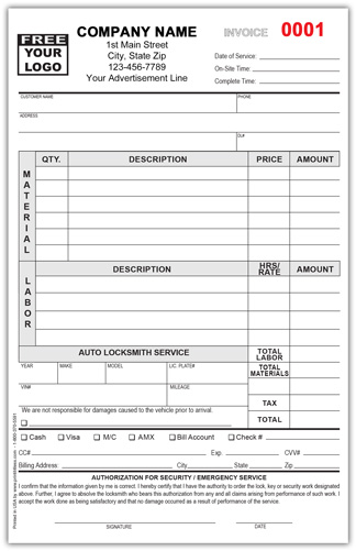 Auto Locksmith Repair Form