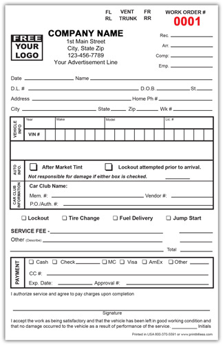 Personalized Auto Lock Service Invoices