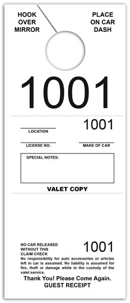 Blank Valet Parking Tag