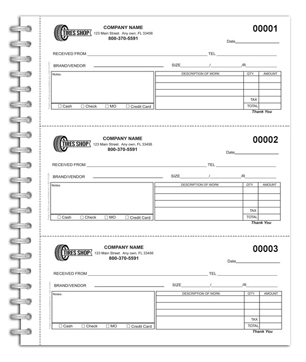 Cash Receipt Book for Tire Shops