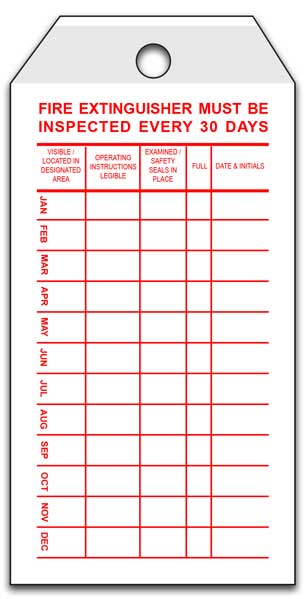 Fire Extinguisher 30 Day Tag
