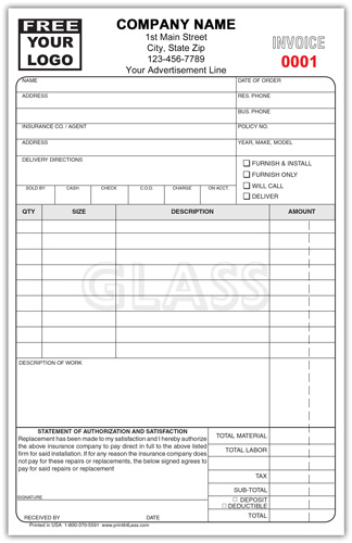 Glass Installation Invoice Form
