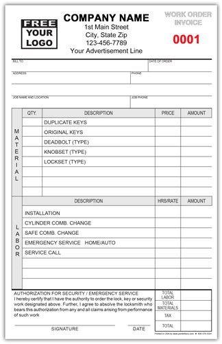 Locksmith Repair Invoice Form