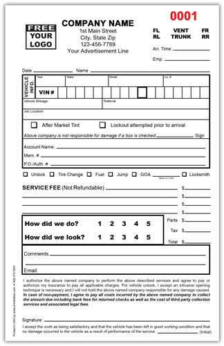 Locksmith Roadside Service Invoice