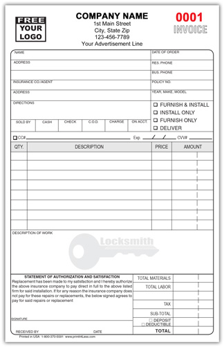 Locksmith Service Invoice Form