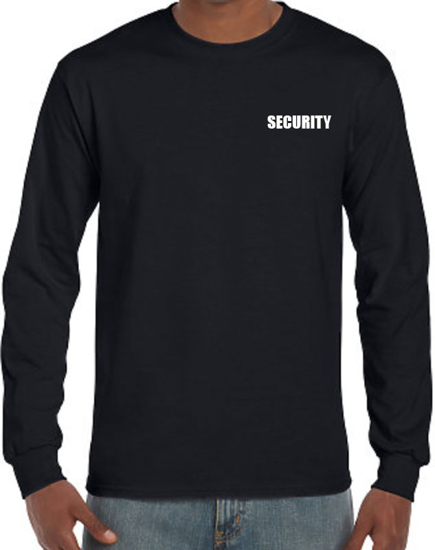 Security T-shirts Long Sleeved front left imprint