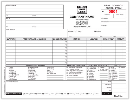100 2 Part Pest Control Service Invoice Inspection Order Form Copy Book Sets 