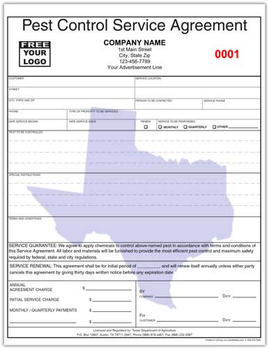 Texas Pest Control Service Agreement Form