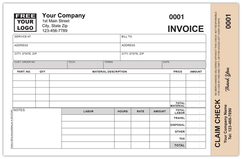 Repair Invoice with Detachable Claim Check