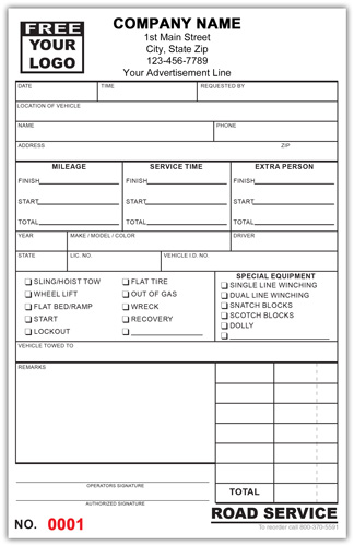 Road Service Tow Invoice