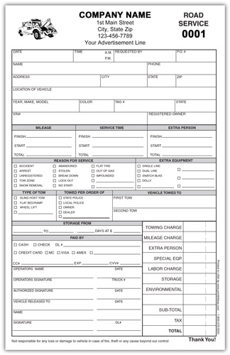 Road Service Towing Invoice Form