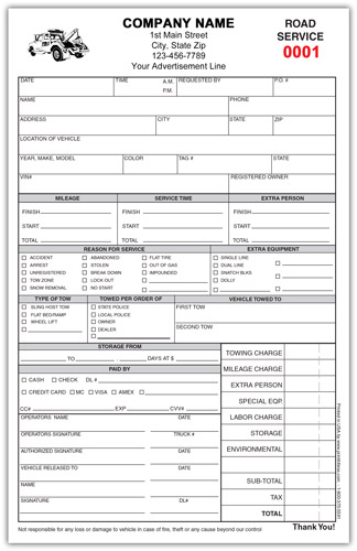 Road Service Towing Invoice Form