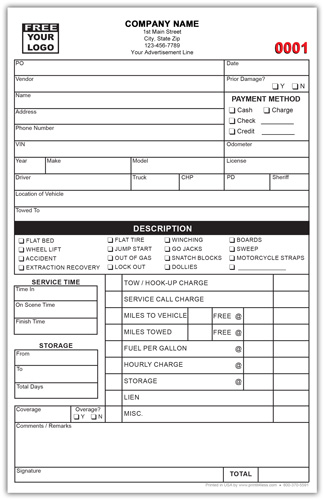 Roadside Service Ticket Invoice