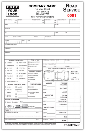 Roadside Service Towing Invoice